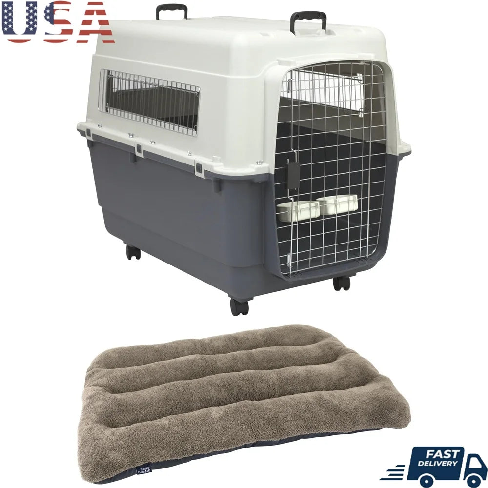 XXL Waterproof Plastic Dog Kennel Travel Crate With Removable Wheels