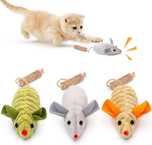 Interactive Cat Toy Set with 3 Squeaky Mice for Indoor Play and Dental Health