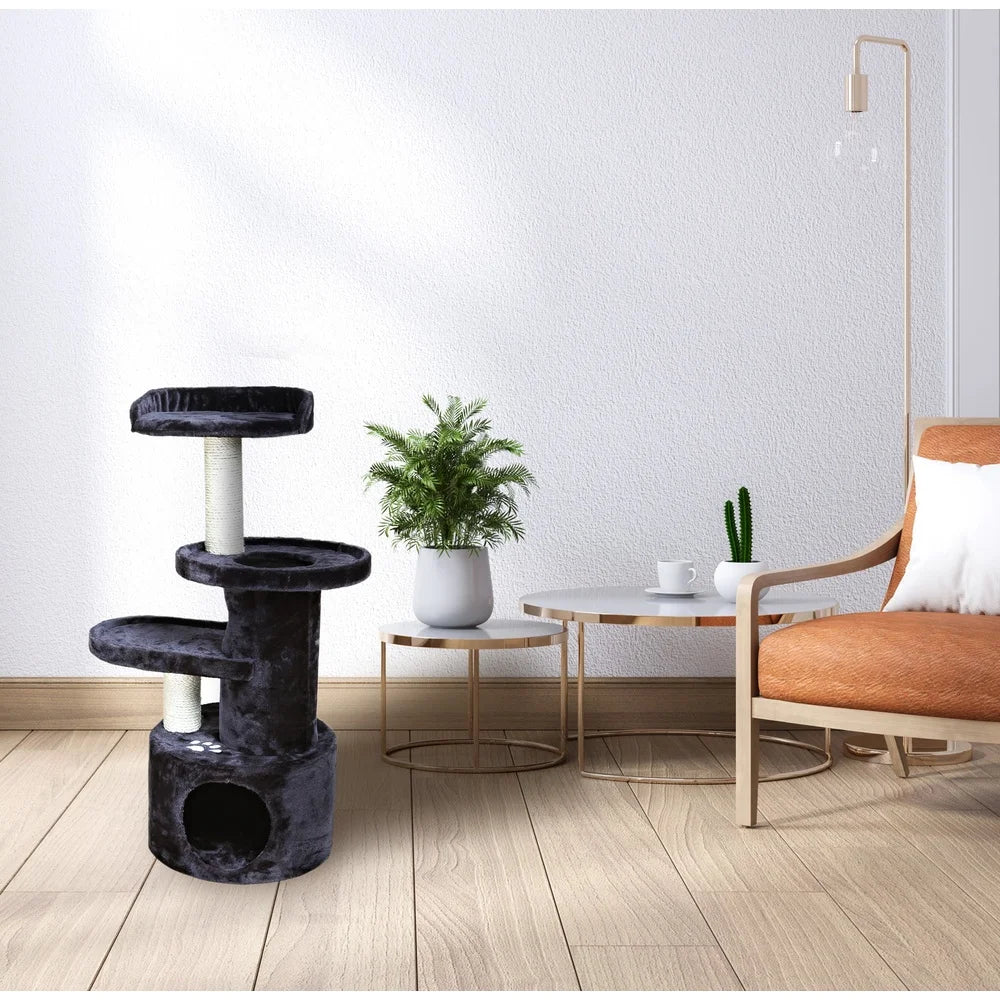Three Level Cat Tree With Scratching Posts Dark Gray Sisal
