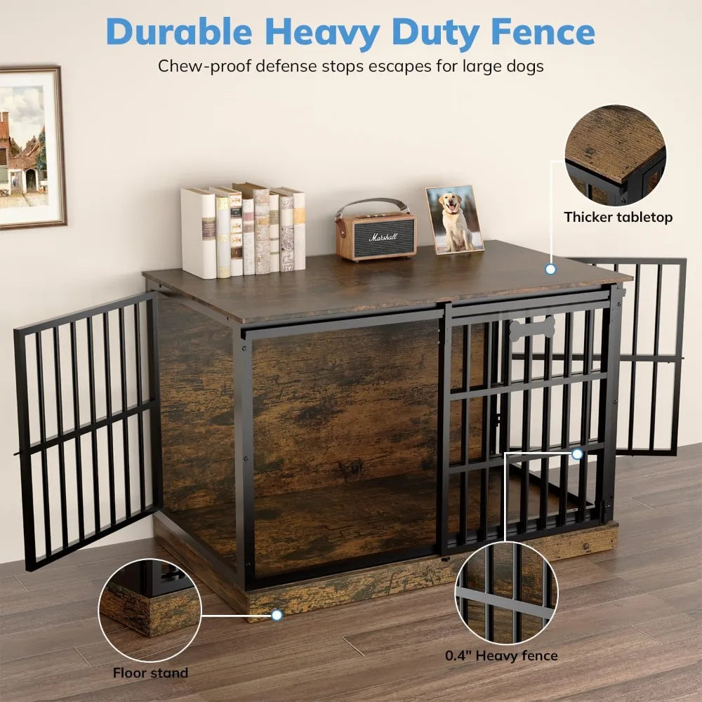 XXL Wooden Corner Dog Crate With Sliding Barn Door Frame