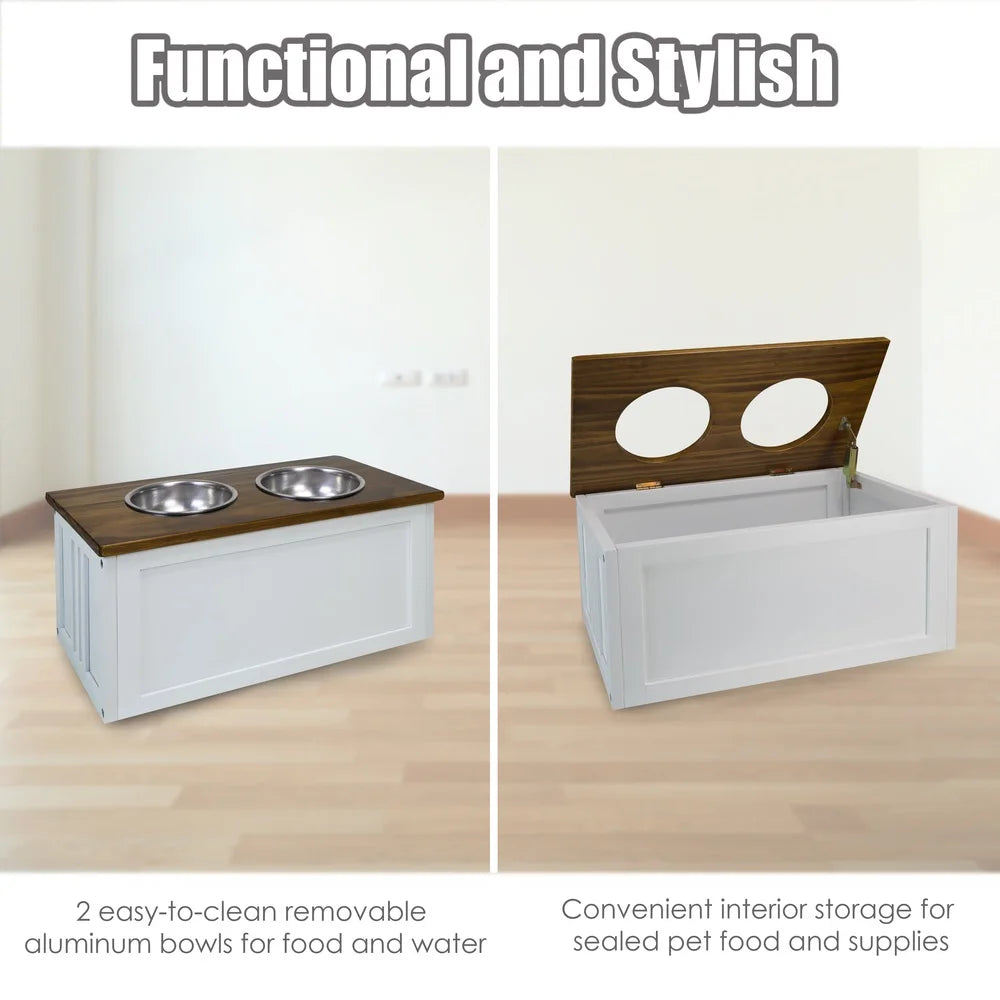 Solid Wood Pet Feeder Stand with Storage Easy Assembly