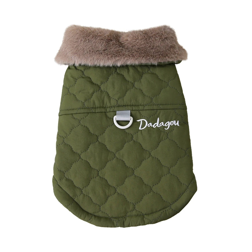 Winter Dog Coat With Fur Collar Warm Fleece Vest With D Ring