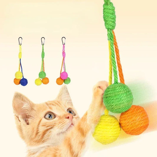 Pet Cat Hanging Sisal Ball Toy for Boredom Relief Bite-resistant Jute Twine Rope