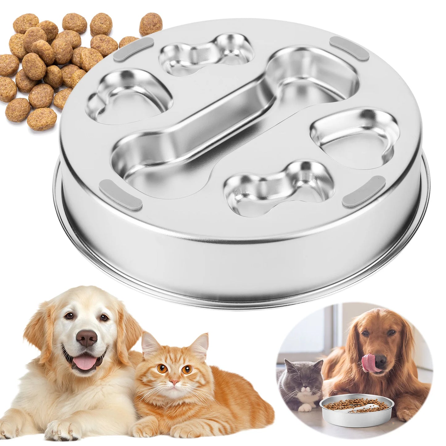 304 Stainless Steel Slow Feeder Dog Bowls With Non Slip Mat