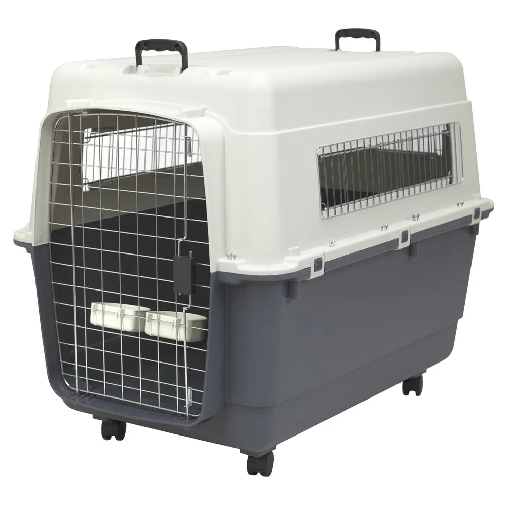 XXL Waterproof Plastic Dog Kennel Travel Crate With Removable Wheels