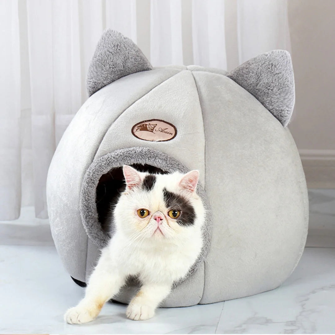 Cozy Cat Bed with Cute Cat Ears Warm Plush Design Comfortable Eco-Friendly Machine Washable