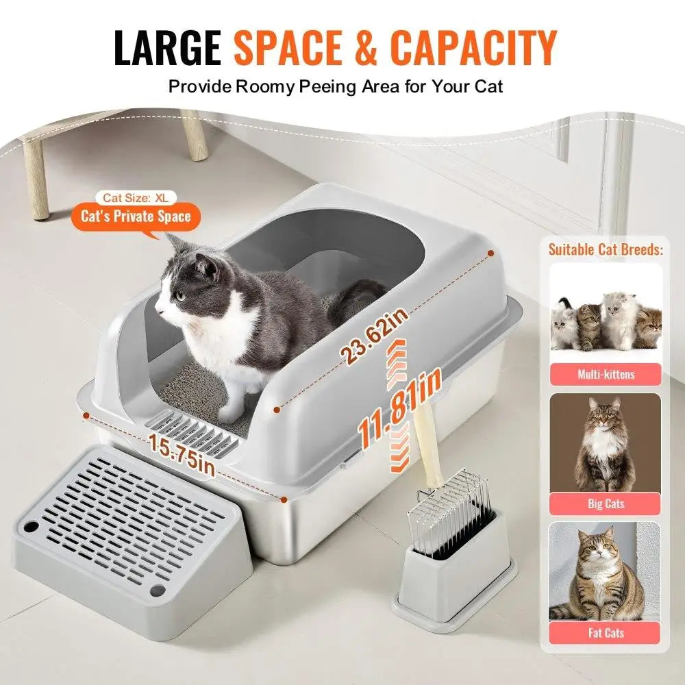 Odor Free Cat Litter Box with Deep Design and Easy Cleaning Features
