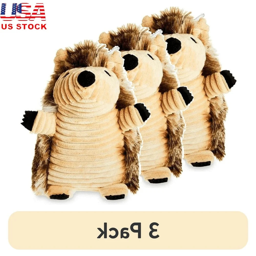 Three Pack Hedgehog Plush Dog Toys Squeaky Washable For Light Chewers