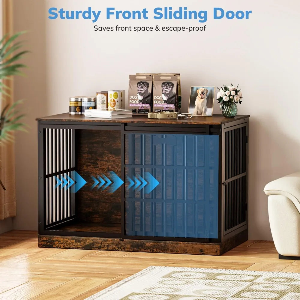 XXL Wooden Corner Dog Crate With Sliding Barn Door Frame