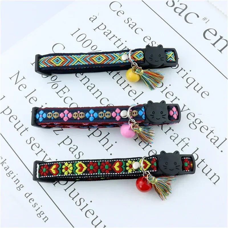 Dog Jacquard And Collar Adjustable Cat Tassels For Bells with Plaid Pattern