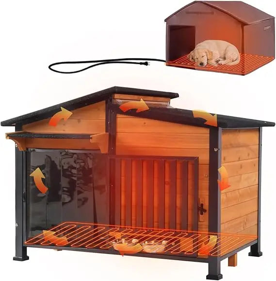 Outdoor Dog House Weatherproof With Heating Pad For Small To Medium Dogs