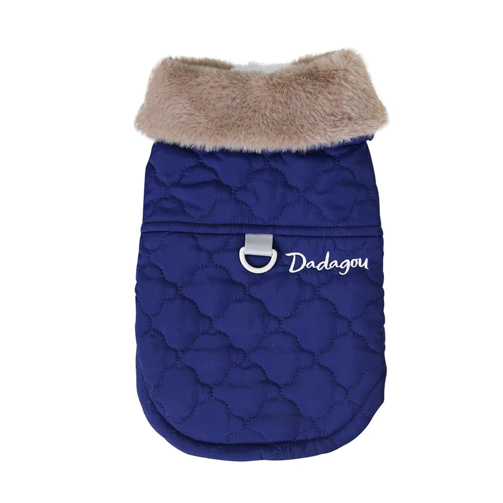 Winter Dog Coat With Fur Collar Warm Fleece Vest With D Ring