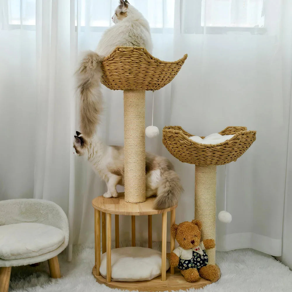 Three Tier Cat Tree Plush Napping Perches Sisal Rope Indoor