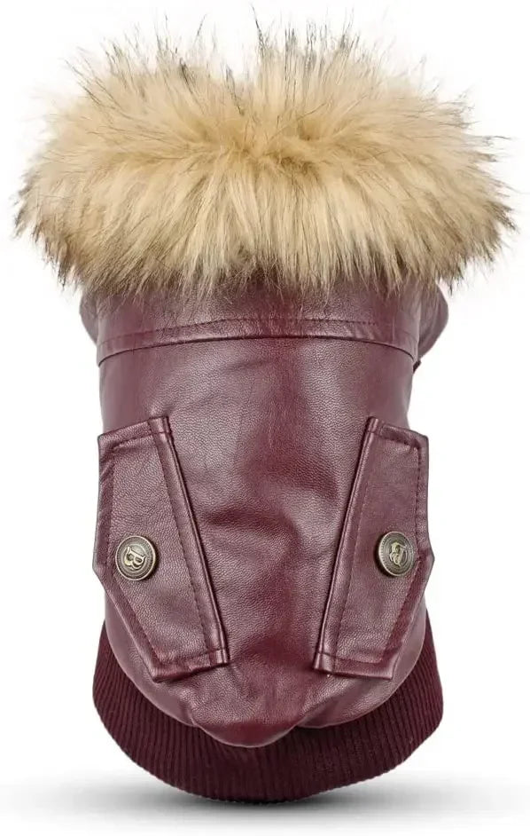 Waterproof PU Dog Winter Coat With Faux Leather Jacket