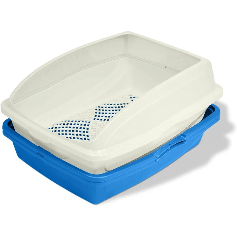 Large Sifting Cat Litter Box with Frame High Sided Design for Easy Cleaning