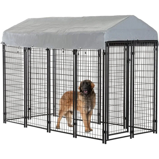 Heavy Duty Outdoor Dog Kennel Playpen with UV-Resistant Waterproof Cover and Roof