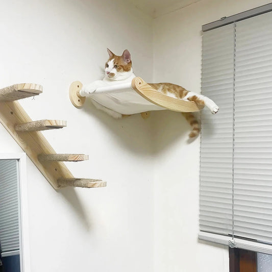 Cat Hammock and Stairway Wall Mounted Climbing Shelf with Sisal Rope Scratching Toy for Cats