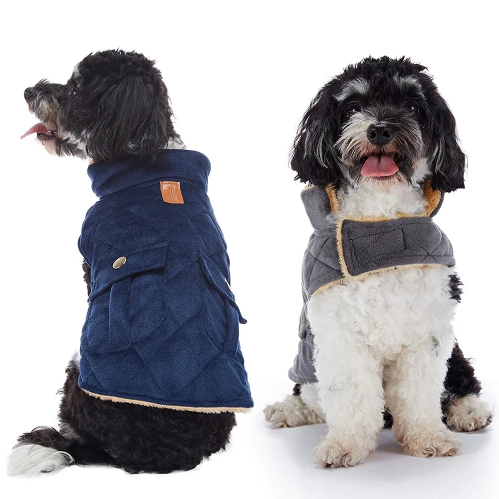 Winter Warm Plush Dog Jacket With Double Pockets For Small Medium Large Dogs