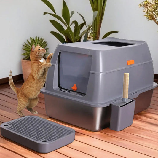 XXL Stainless Steel Cat Litter Box Enclosed Puppy Cat Tray