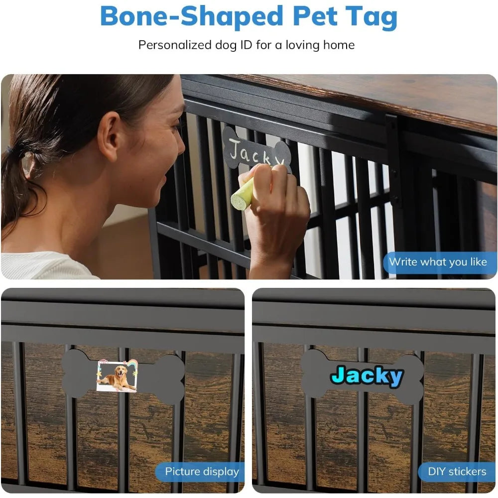 XXL Wooden Corner Dog Crate With Sliding Barn Door Frame