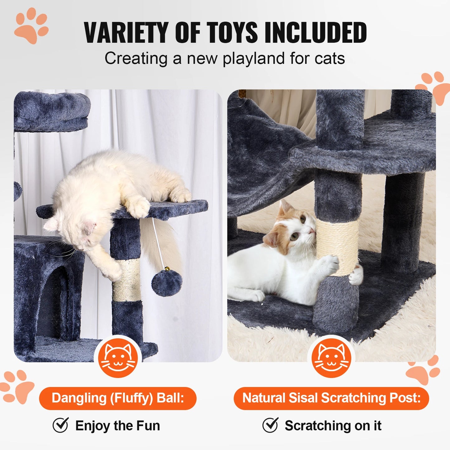 VEVOR Cat Tree for Indoor Cats 63 Inch Cat Tower With Condos