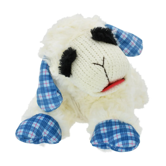 Multipet Medium Lamb Chop Dog Toy with Blue Plaid Ears for Playful Dogs