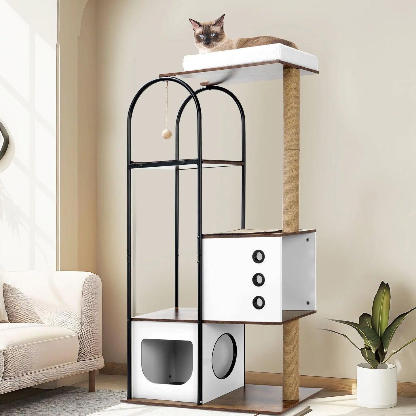 Modern Cat Tree Tower With Three Levels And Scratching Posts