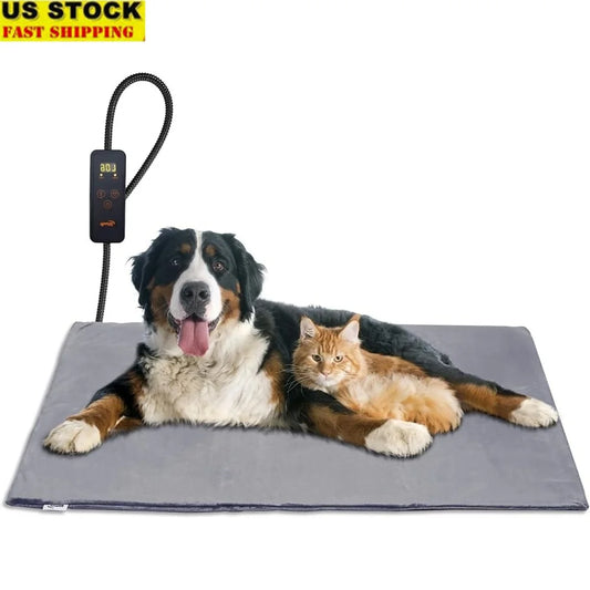 Large Adjustable Pet Heating Pad Waterproof Soft Bed Electric Mat with Timer for Indoor Use