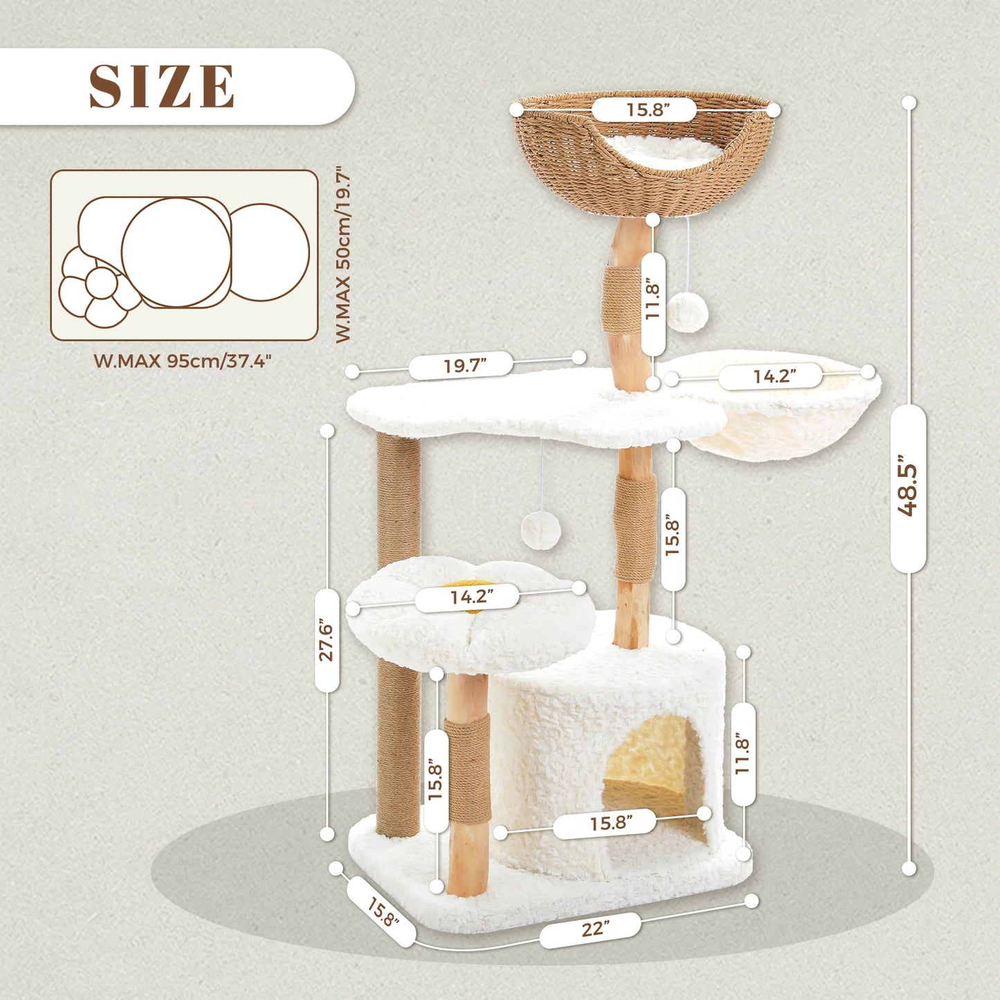 Solid Wood Cat Tree Modern Tower With Spacious Condo