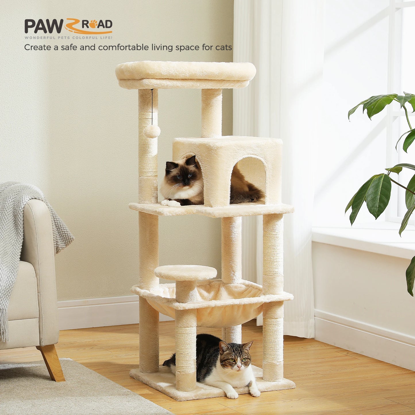 Indoor Cat Tree 5 Level Tower With Metal Frame Top Perch