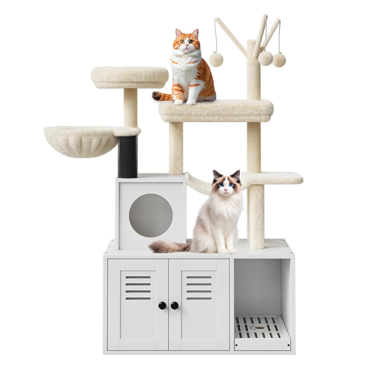 Wood Cat Tree with Litter Box Enclosure and Scratching Post for Indoor Cats