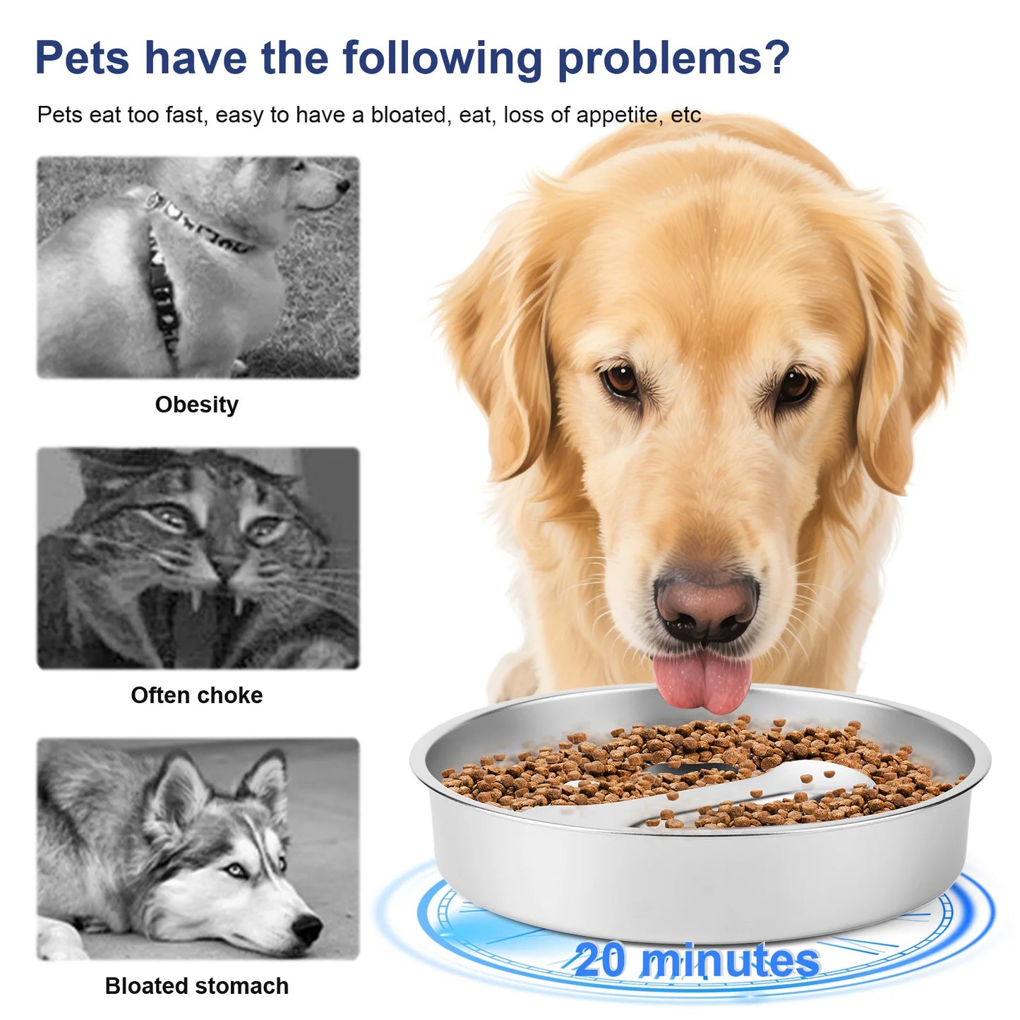 304 Stainless Steel Slow Feeder Dog Bowls With Non Slip Mat