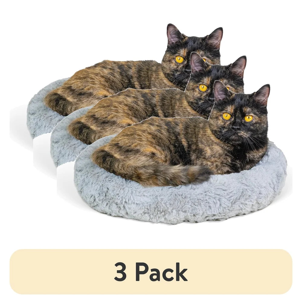 3 Pack Self Warming Faux Fur Donut Cat Beds for Joint Relief Cozy Comfort