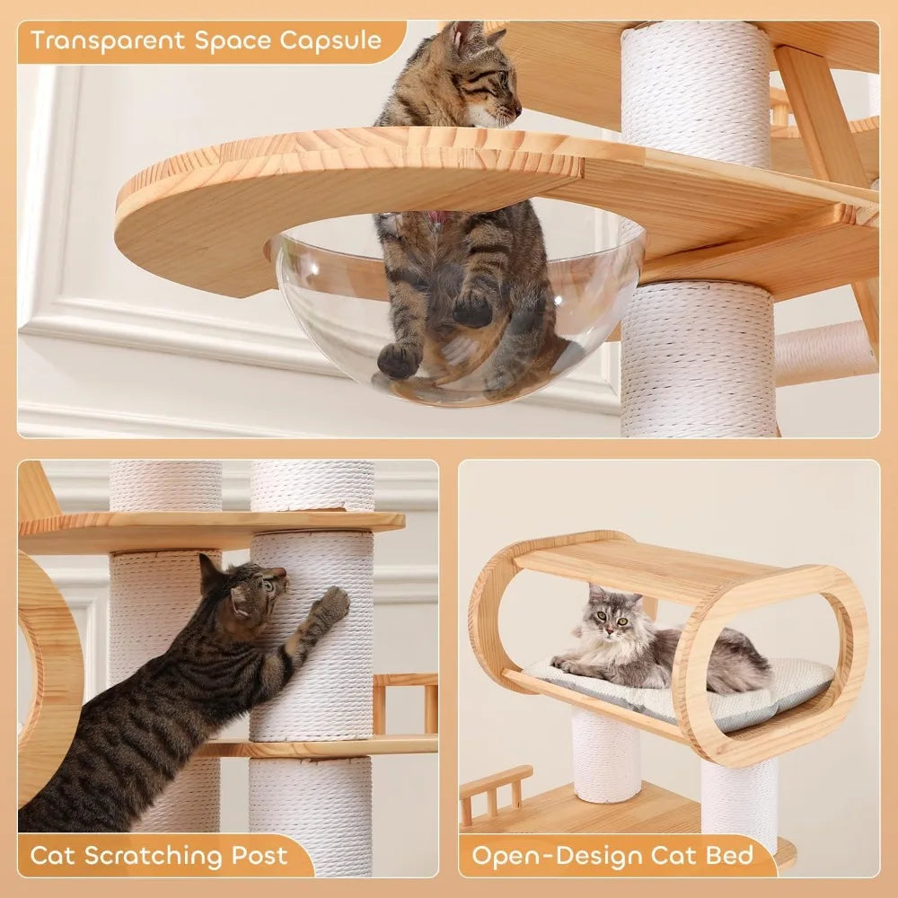 Modern Cat Tree Tower 76.8 Inch Indoor Cats With Bed