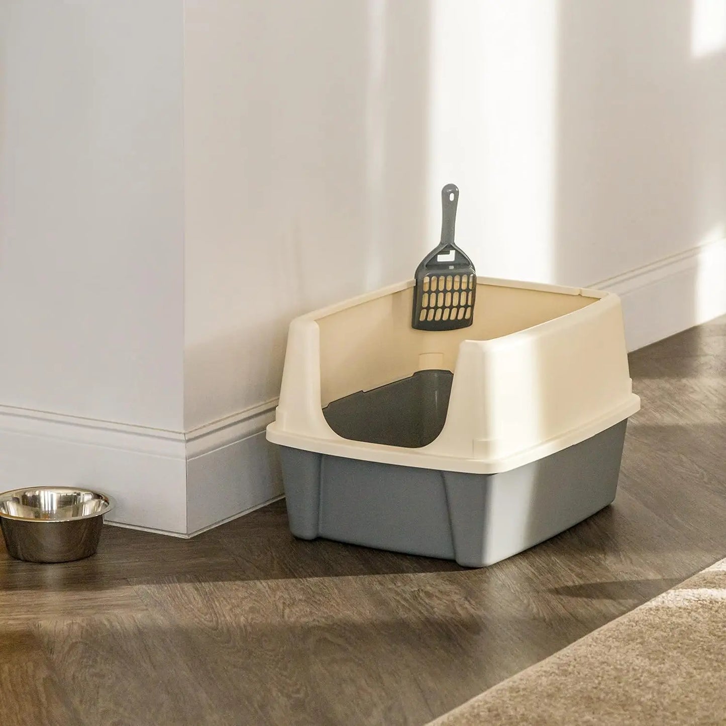 Large Cat Litter Box With High Sides Open Top Scoop