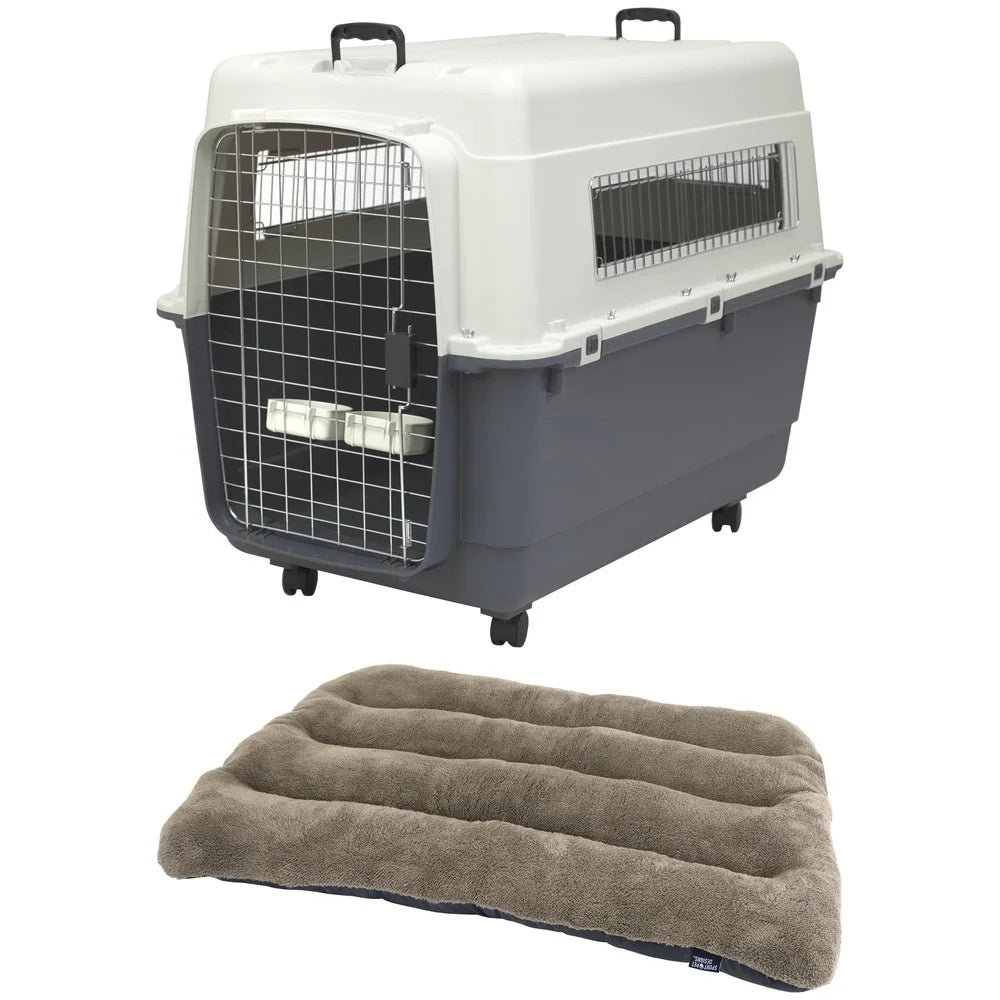 XXL Waterproof Plastic Dog Kennel Travel Crate With Removable Wheels