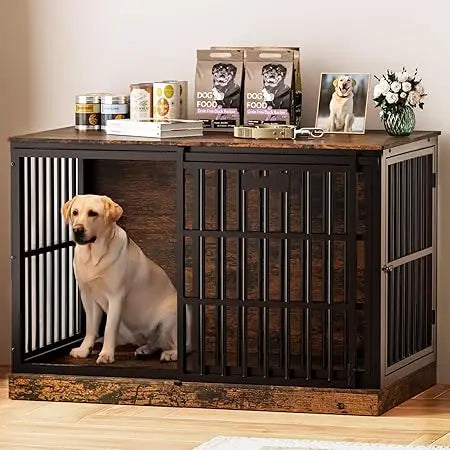 XXL Wooden Corner Dog Crate With Sliding Barn Door Frame