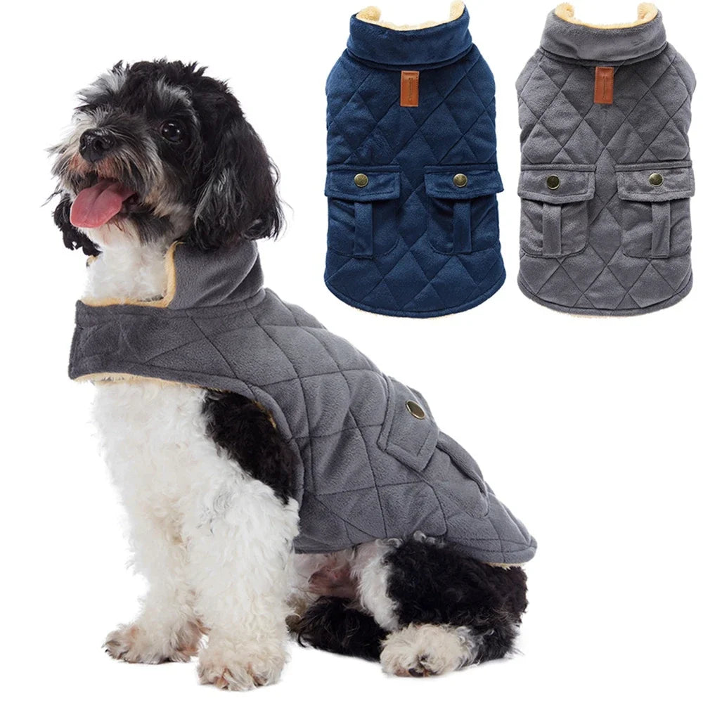 Winter Warm Plush Dog Jacket With Double Pockets For Small Medium Large Dogs