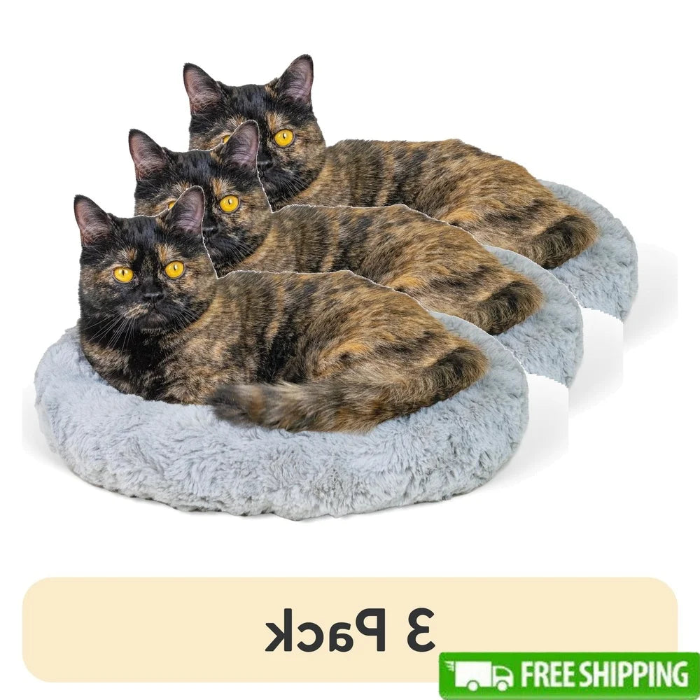 3 Pack Self Warming Faux Fur Donut Cat Beds for Joint Relief Cozy Comfort