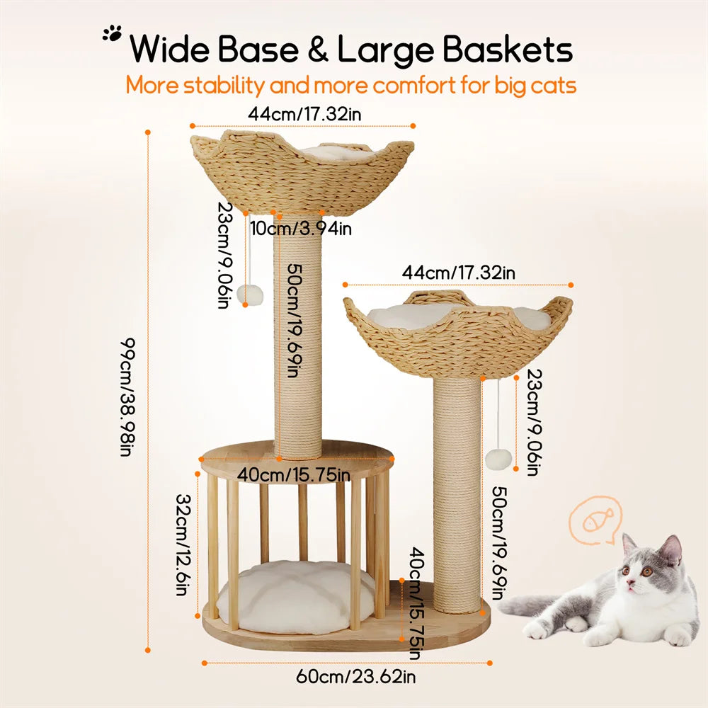 Three Tier Cat Tree Plush Napping Perches Sisal Rope Indoor