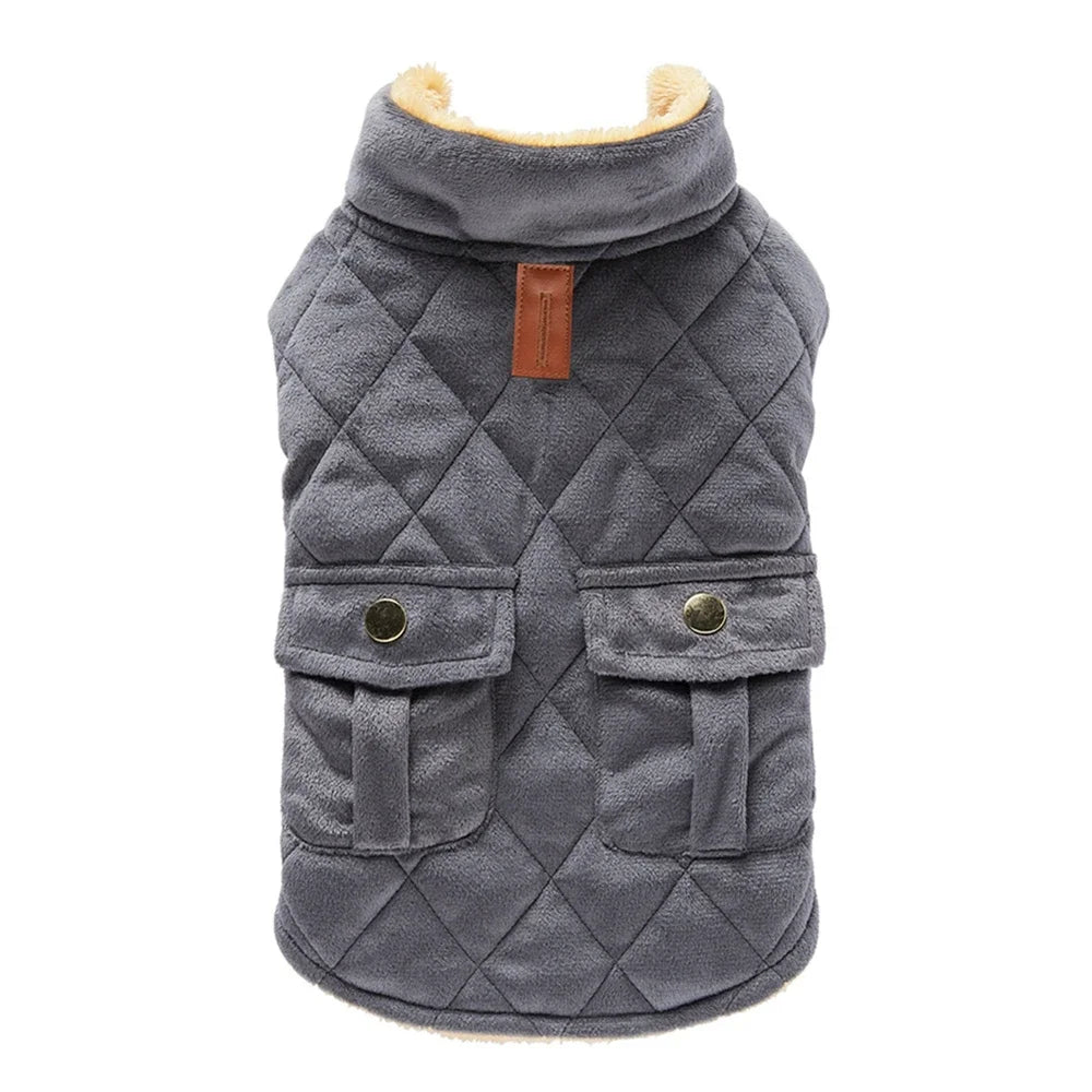 Winter Warm Plush Dog Jacket With Double Pockets For Small Medium Large Dogs