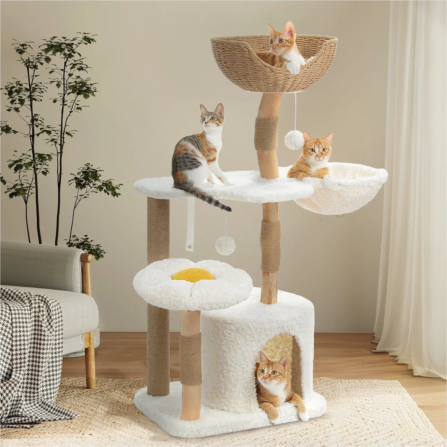 Solid Wood Cat Tree Modern Tower With Spacious Condo