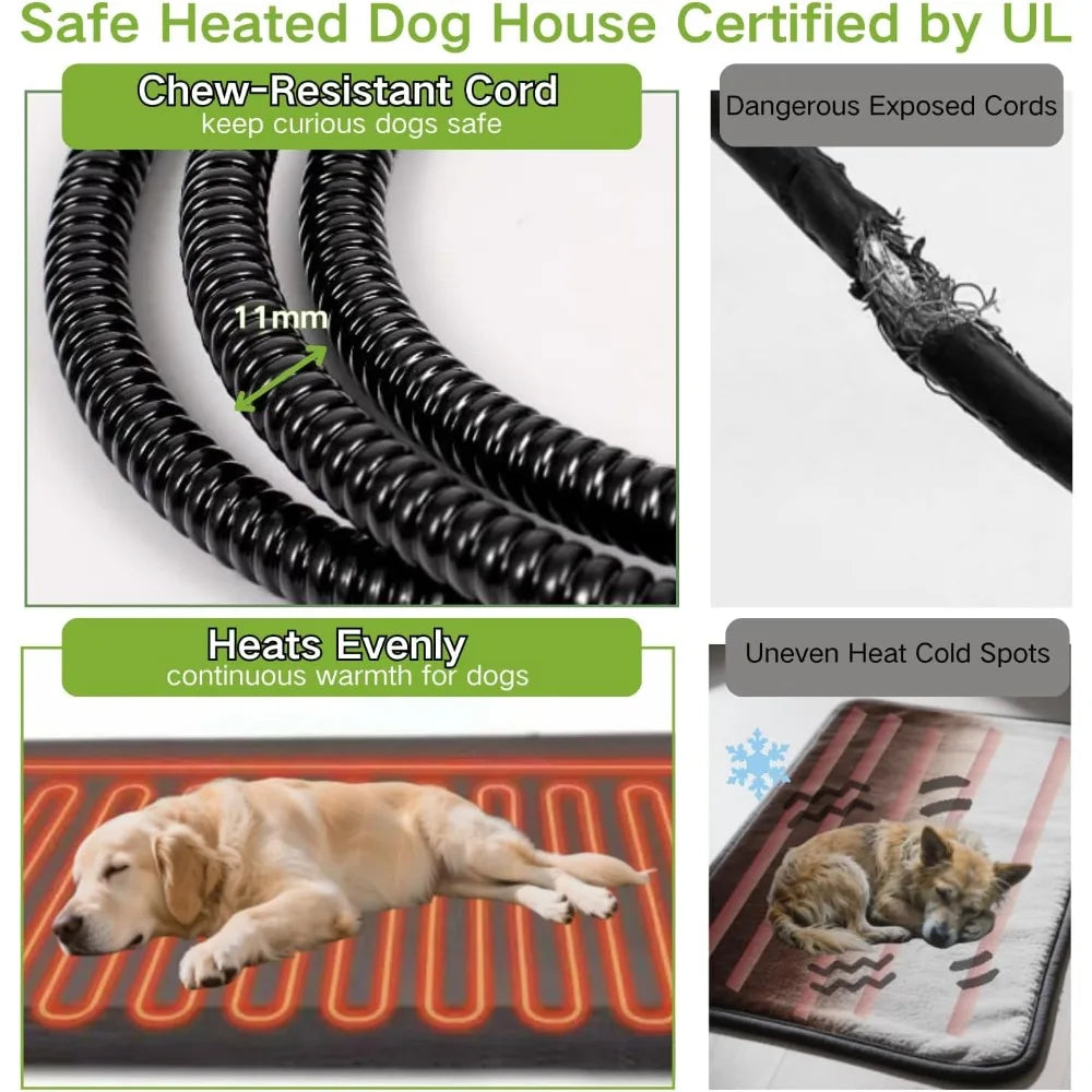 Outdoor Dog House Weatherproof With Heating Pad For Small To Medium Dogs