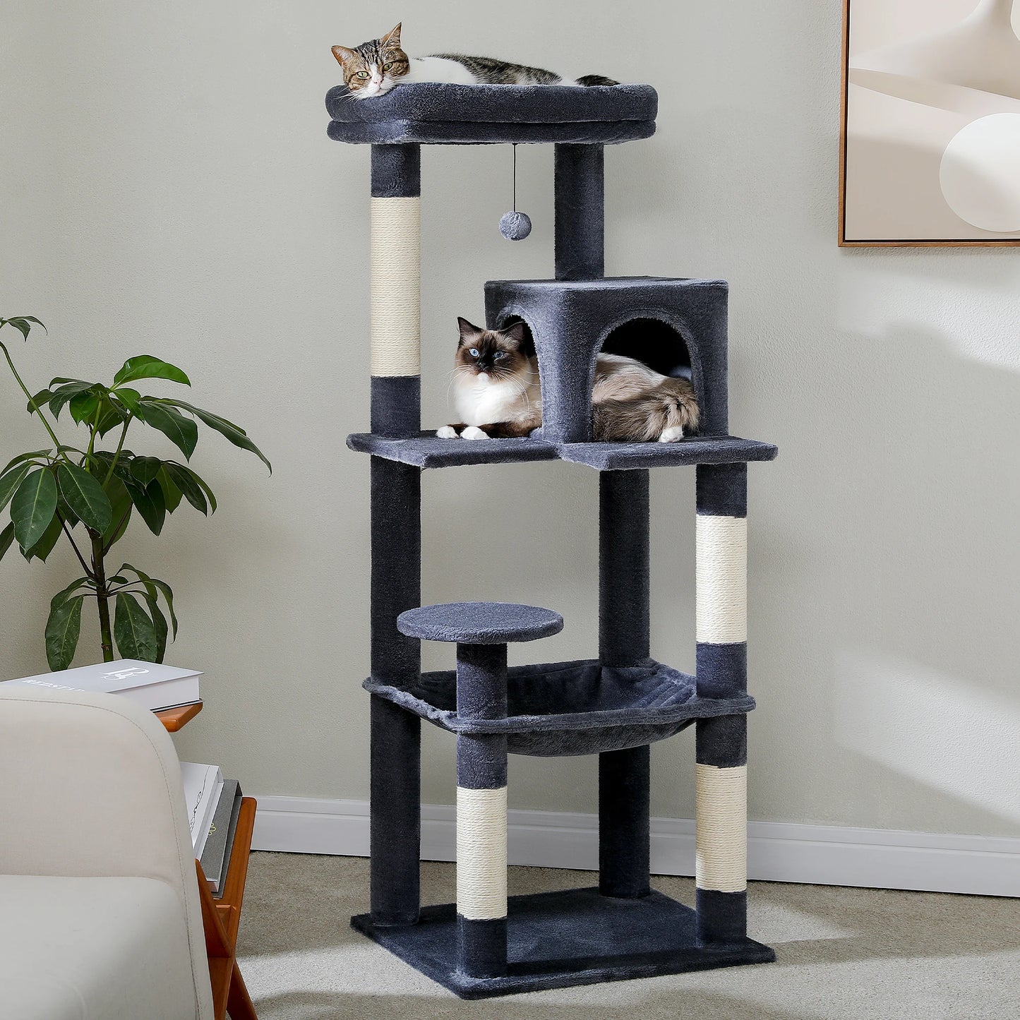 5 Level Indoor Cat Tree With Hammock And Sisal Posts