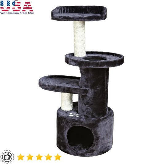 Three Level Cat Tree With Scratching Posts Dark Gray Sisal