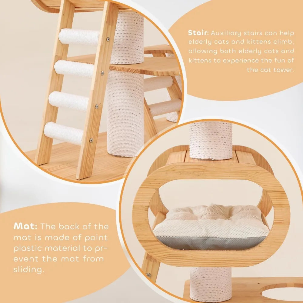 Modern Cat Tree Tower 76.8 Inch Indoor Cats With Bed