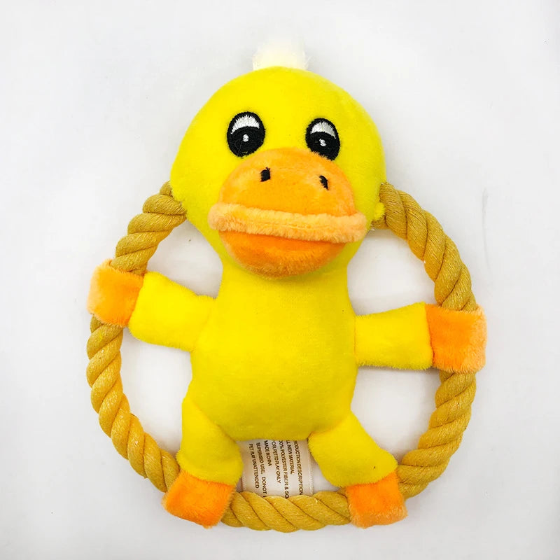 Cotton Rope Dog Toy Squeaker Throw Toy Cartoon Duck Pig
