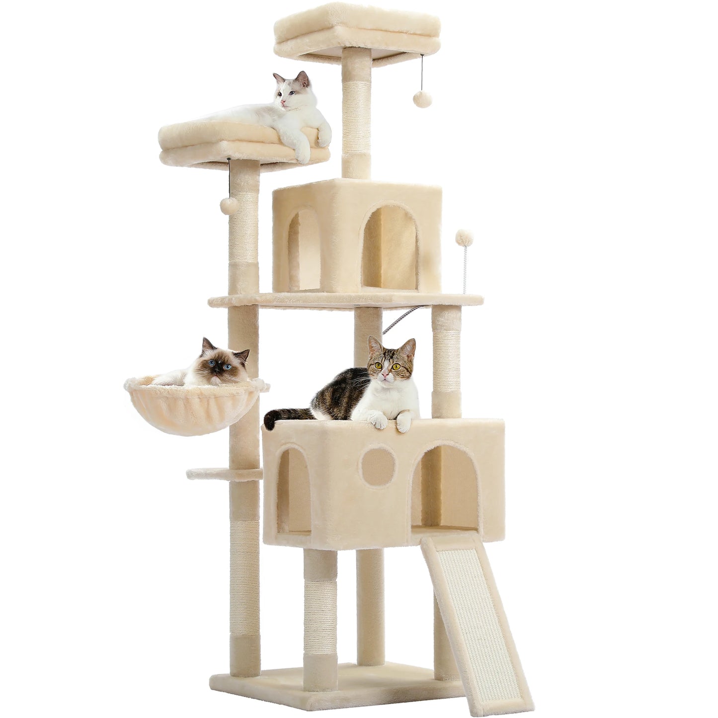 Modern Wooden Multi Level Cat Tree With Luxury Nest And Five Tiers