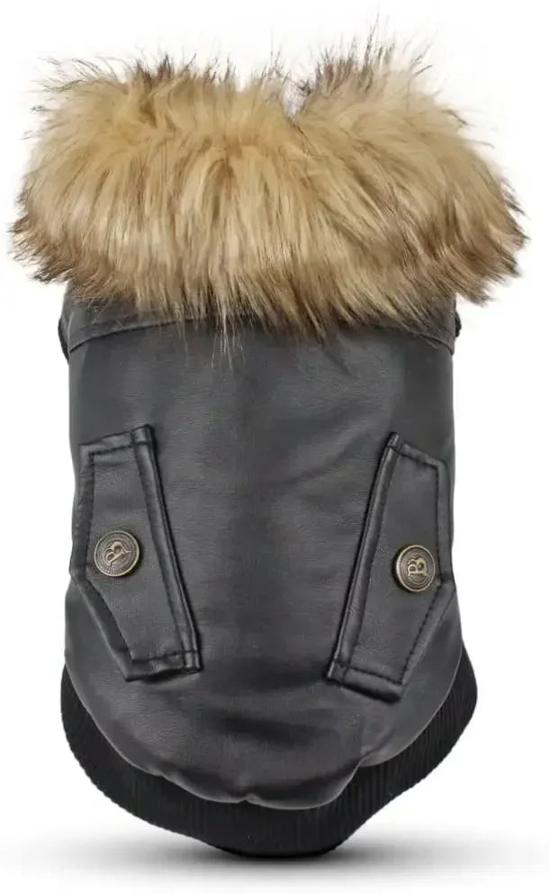 Waterproof PU Dog Winter Coat With Faux Leather Jacket