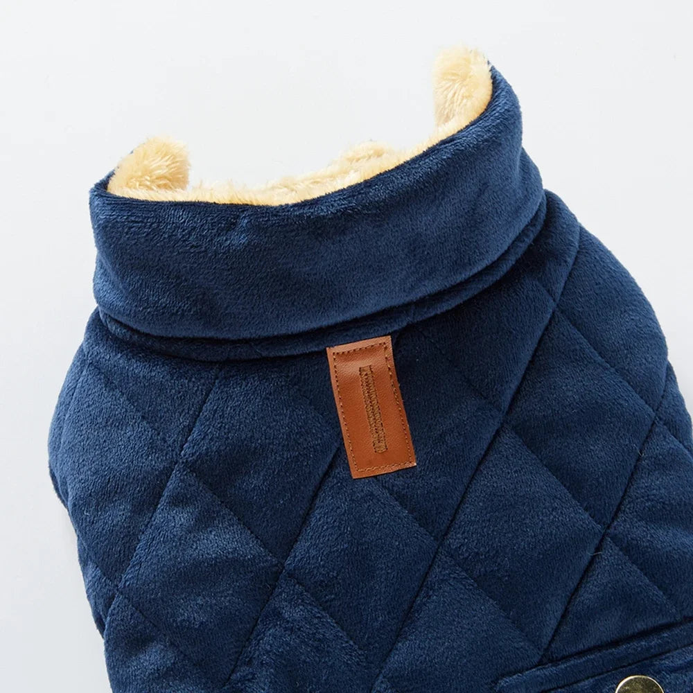 Winter Warm Plush Dog Jacket With Double Pockets For Small Medium Large Dogs